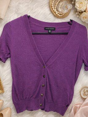 Banana Republic Purple Knit Cardigan Sweater | Ruffle Sleeve Button Front